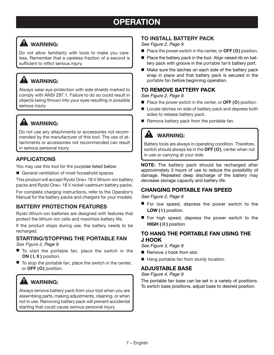 Operation | Ryobi P3300 User Manual | Page 7 / 24