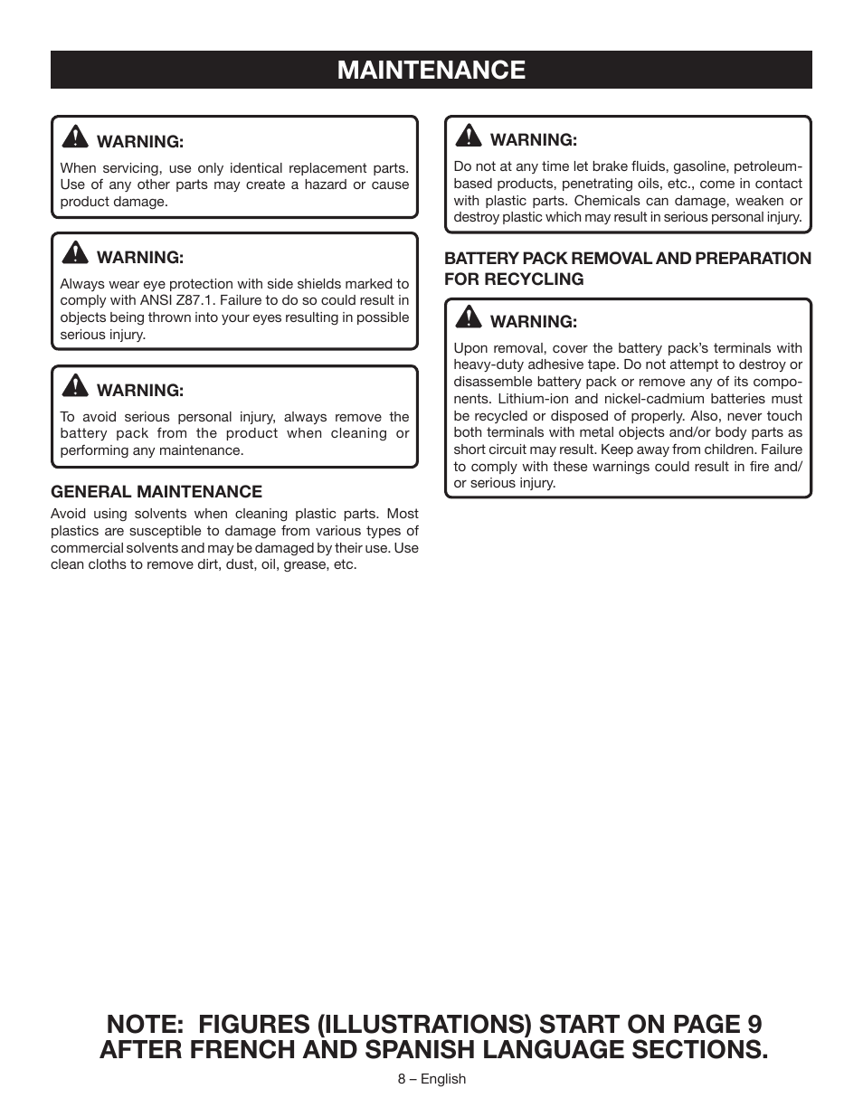 Maintenance | Ryobi P3300 User Manual | Page 8 / 24