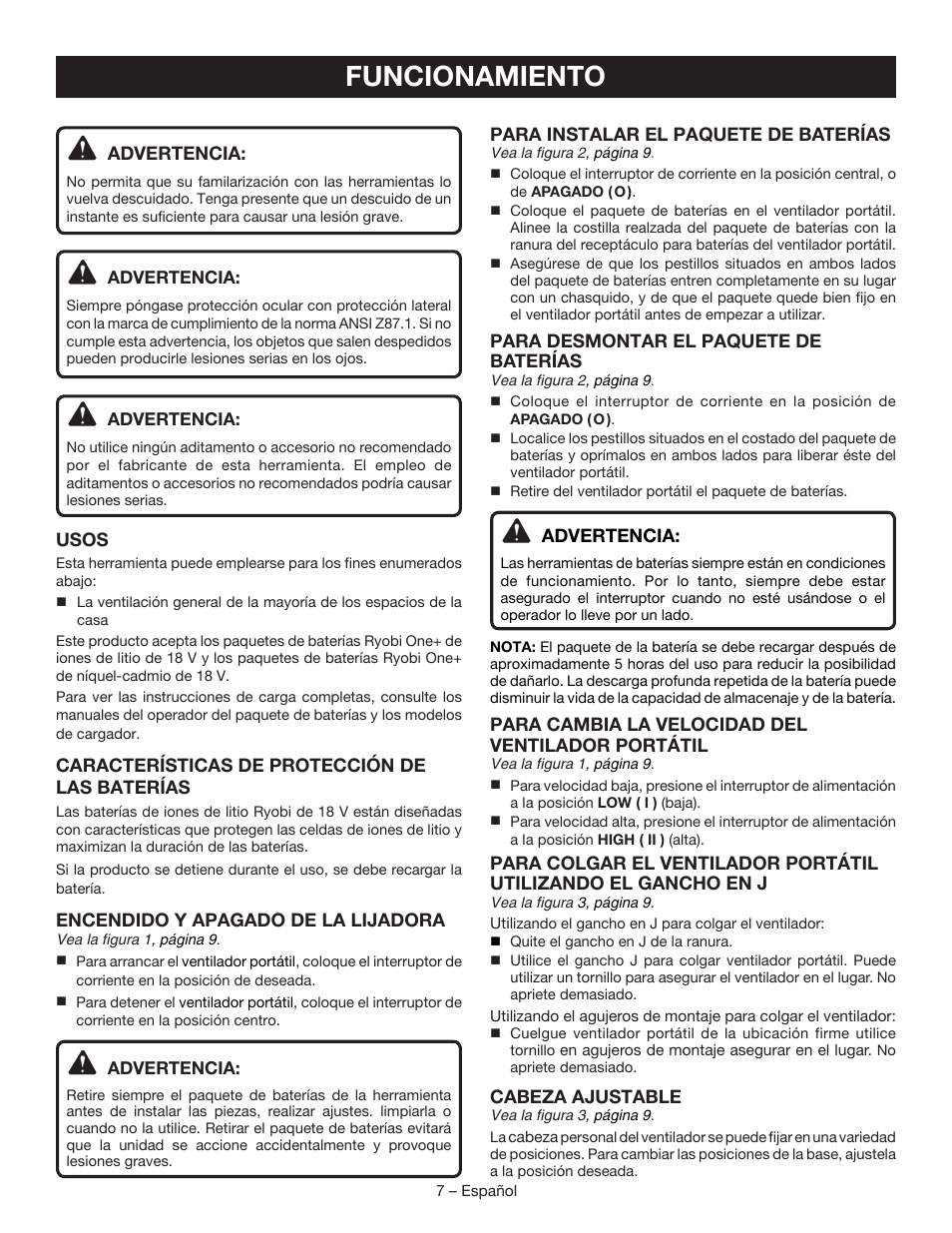 Funcionamiento | Ryobi P3310 User Manual | Page 21 / 24