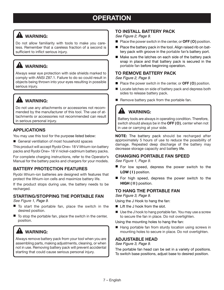 Operation | Ryobi P3310 User Manual | Page 7 / 24