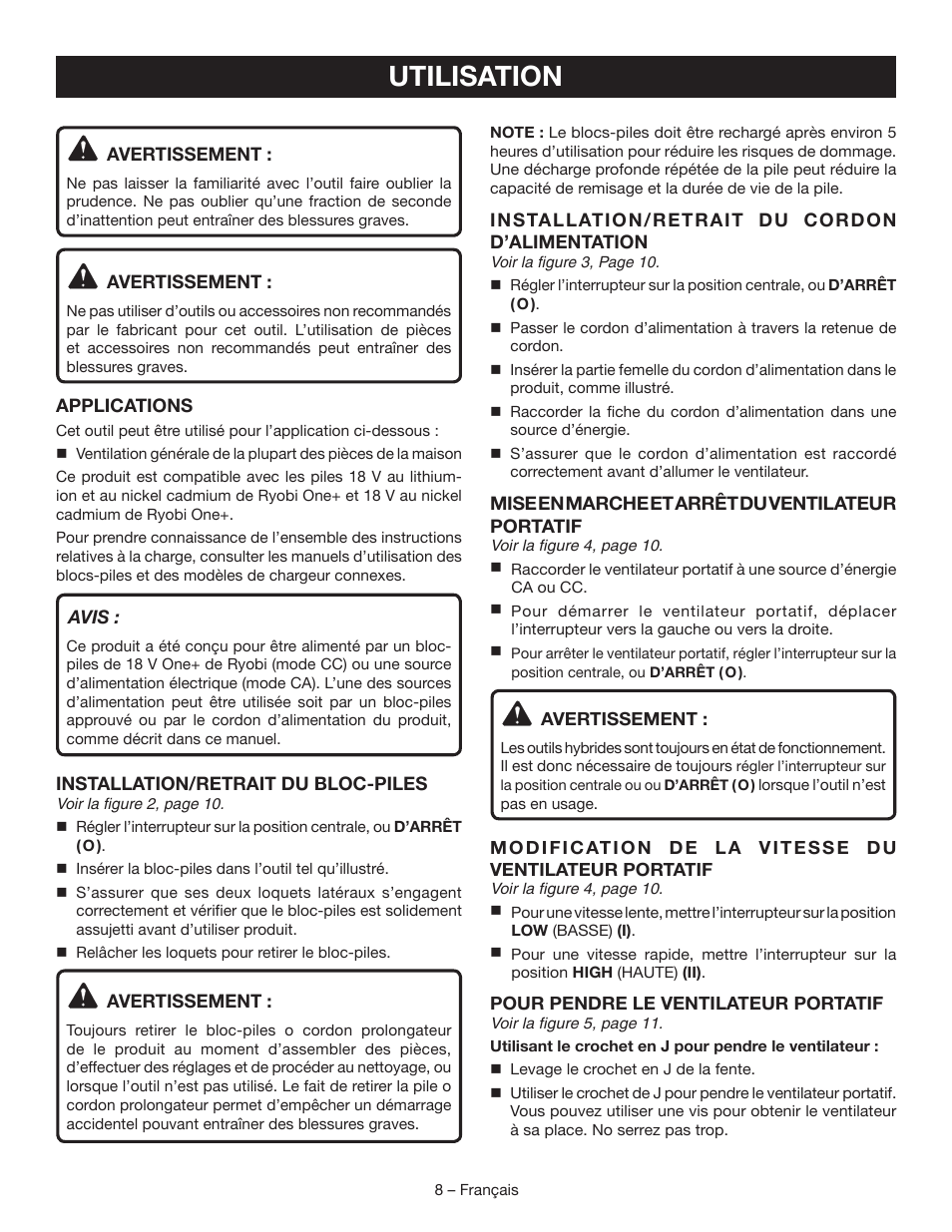 Utilisation | Ryobi P3320 User Manual | Page 16 / 28