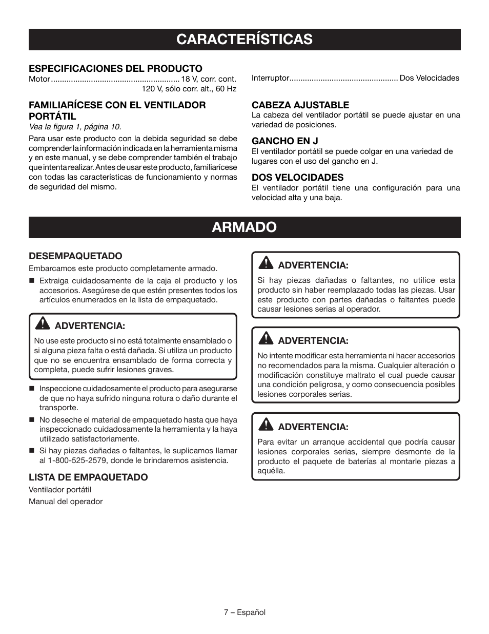 Características, Armado | Ryobi P3320 User Manual | Page 23 / 28