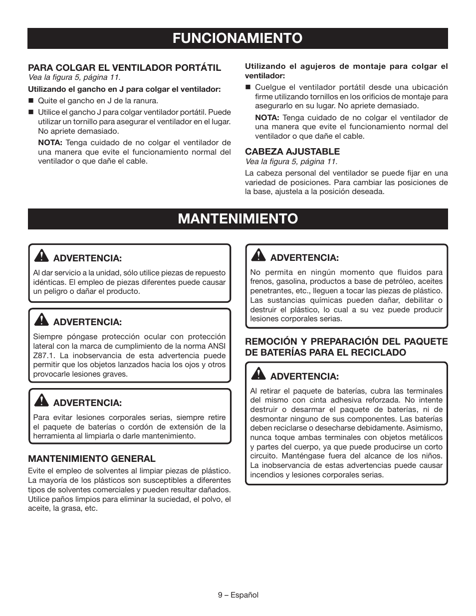 Funcionamiento mantenimiento | Ryobi P3320 User Manual | Page 25 / 28