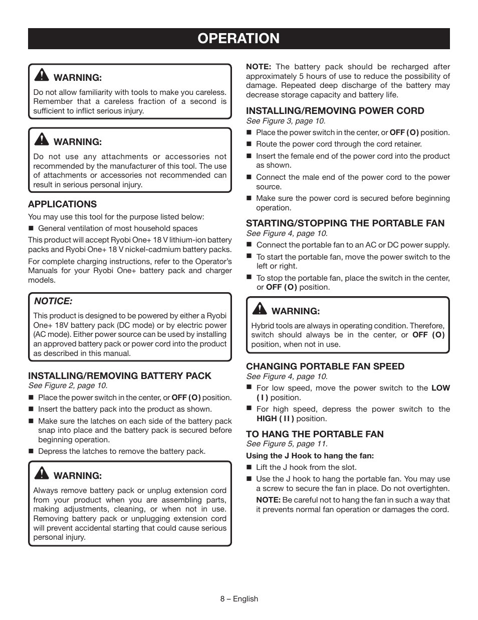 Operation | Ryobi P3320 User Manual | Page 8 / 28