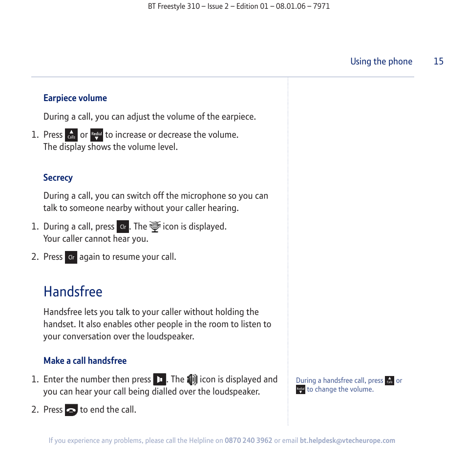 Handsfree | BT Freestyle 310 User Manual | Page 15 / 60