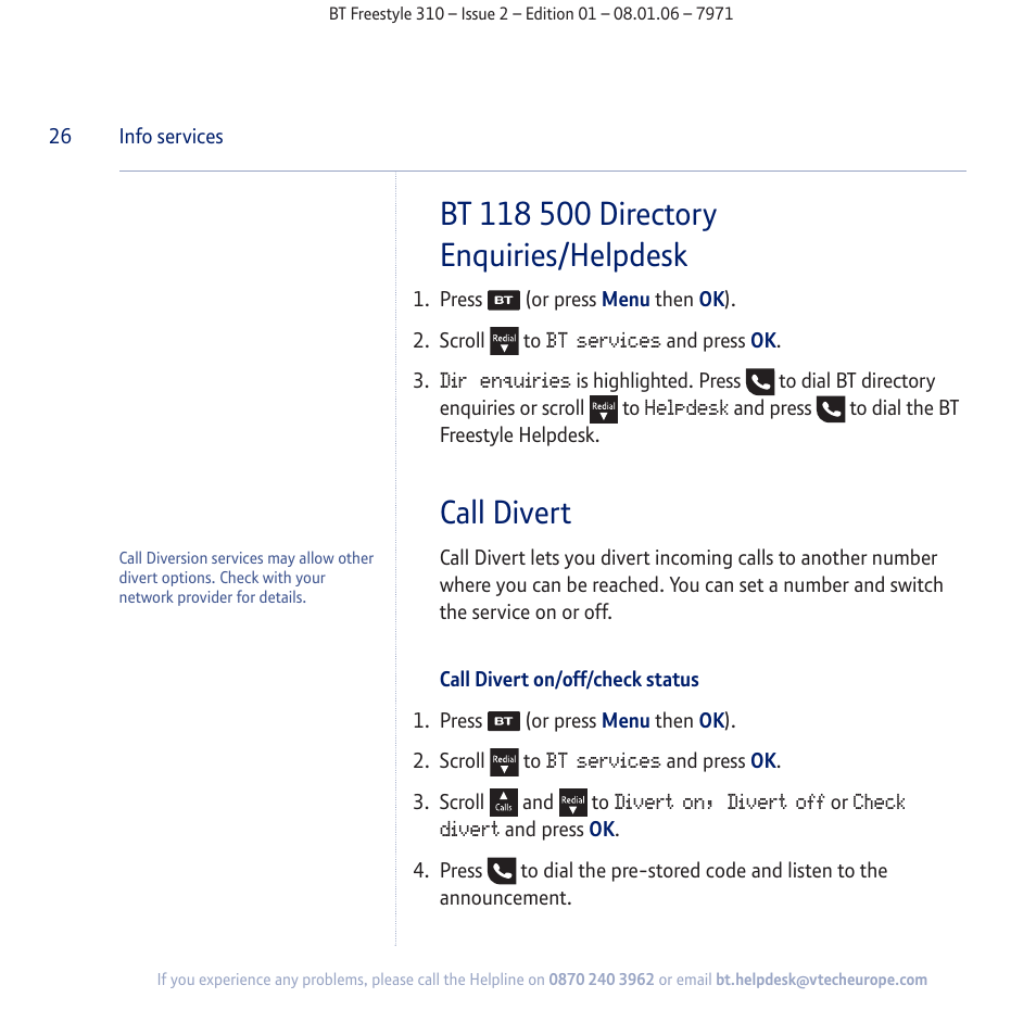 Call divert | BT Freestyle 310 User Manual | Page 26 / 60