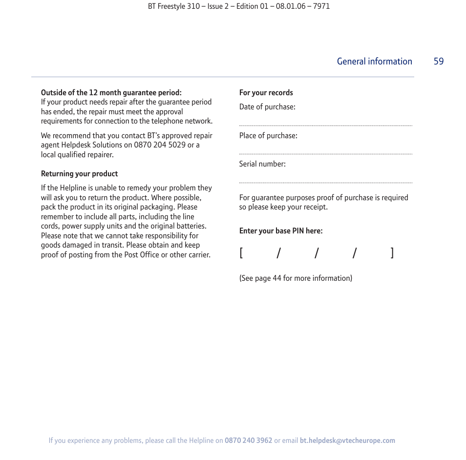 BT Freestyle 310 User Manual | Page 59 / 60