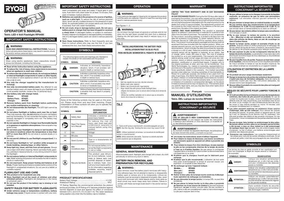 Ryobi RP440 User Manual | 2 pages