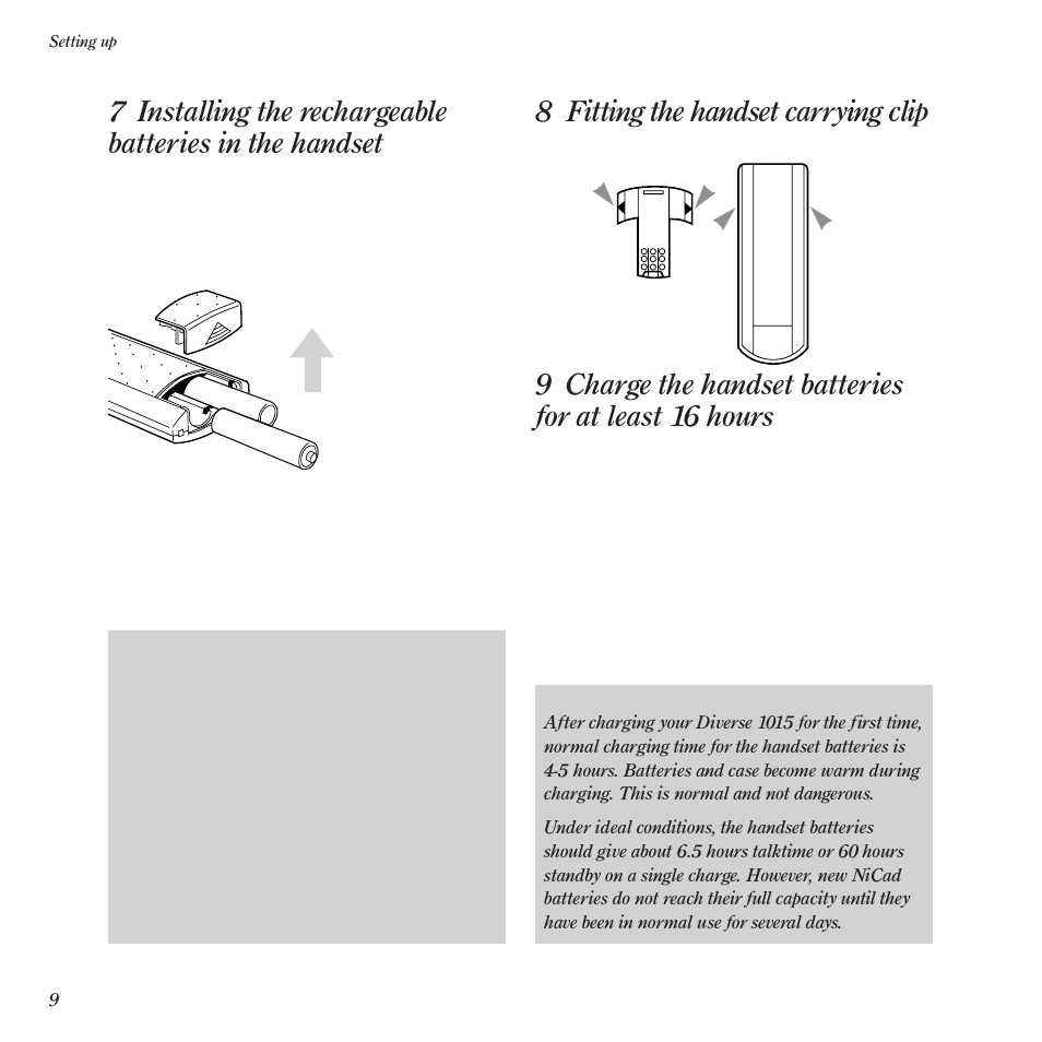 8 fitting the handset carrying clip | BT Diverse 1015 User Manual | Page 12 / 64