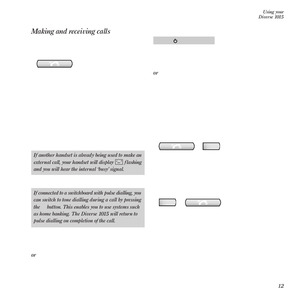 Making and receiving calls | BT Diverse 1015 User Manual | Page 15 / 64
