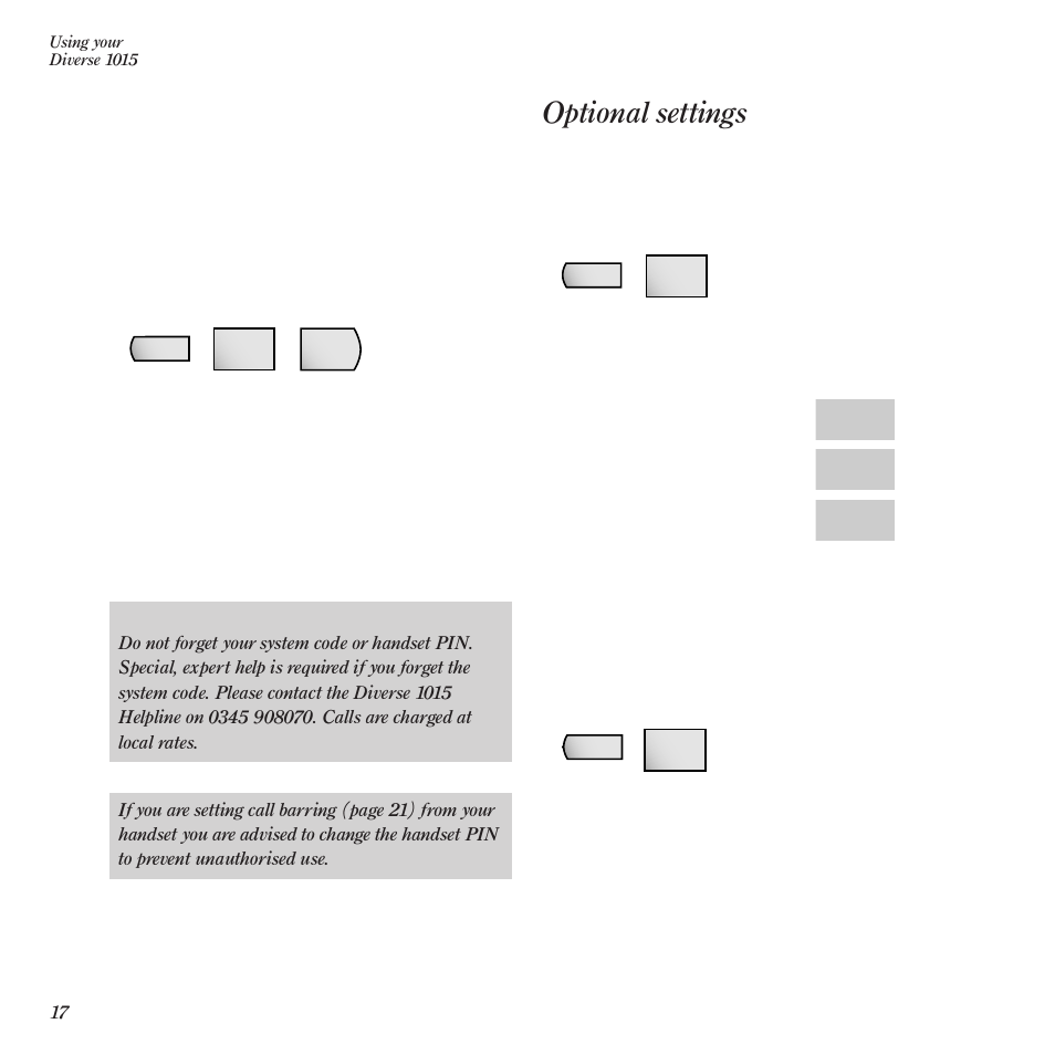 Optional settings | BT Diverse 1015 User Manual | Page 20 / 64
