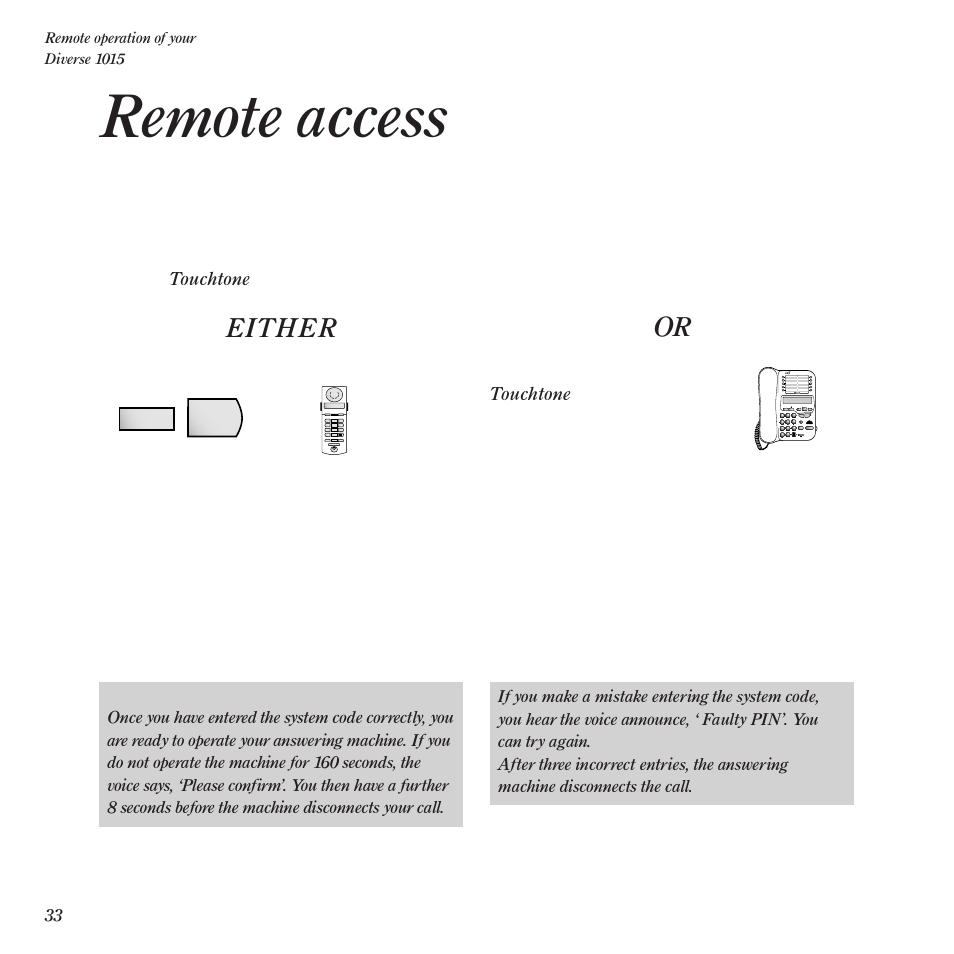 Remote access, Either | BT Diverse 1015 User Manual | Page 36 / 64