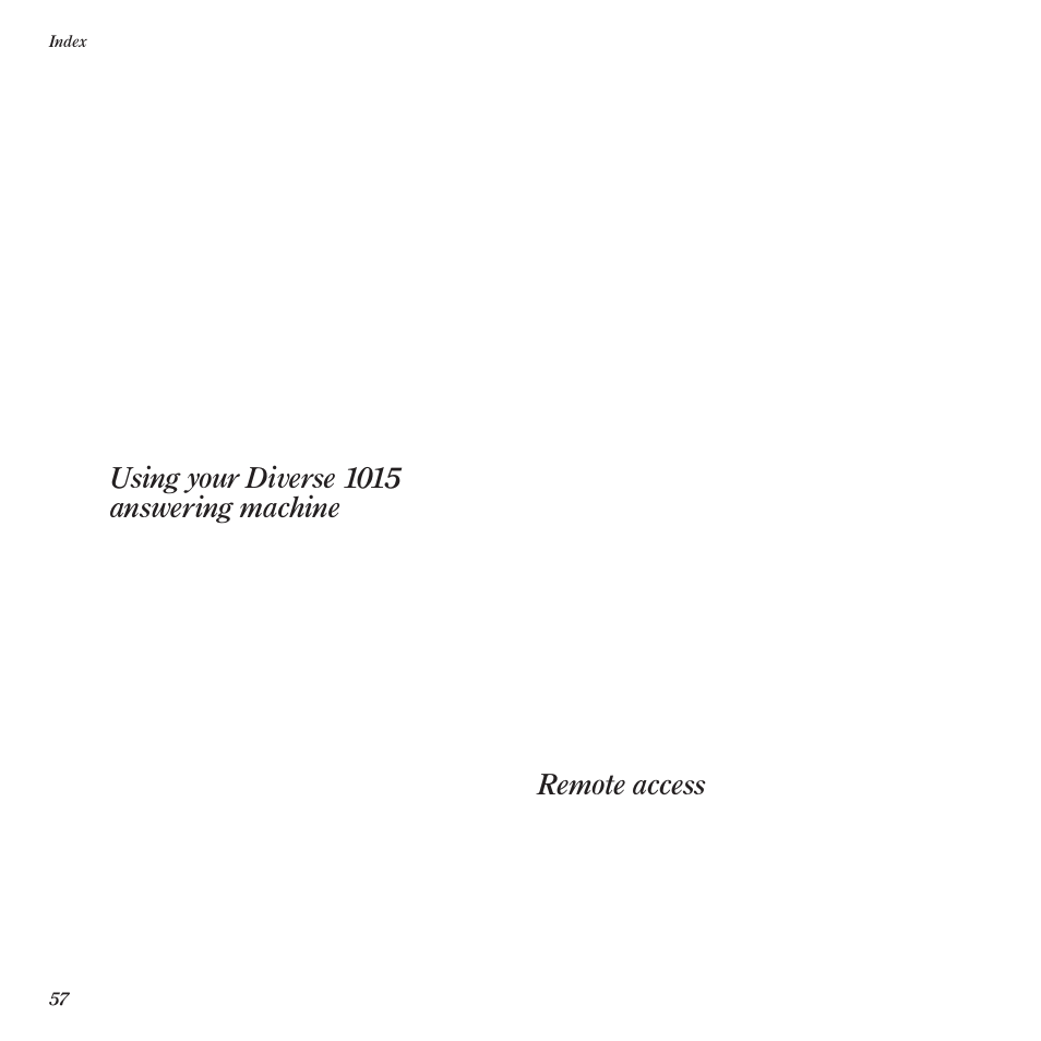 Using your diverse 1015 answering machine, Remote access | BT Diverse 1015 User Manual | Page 60 / 64