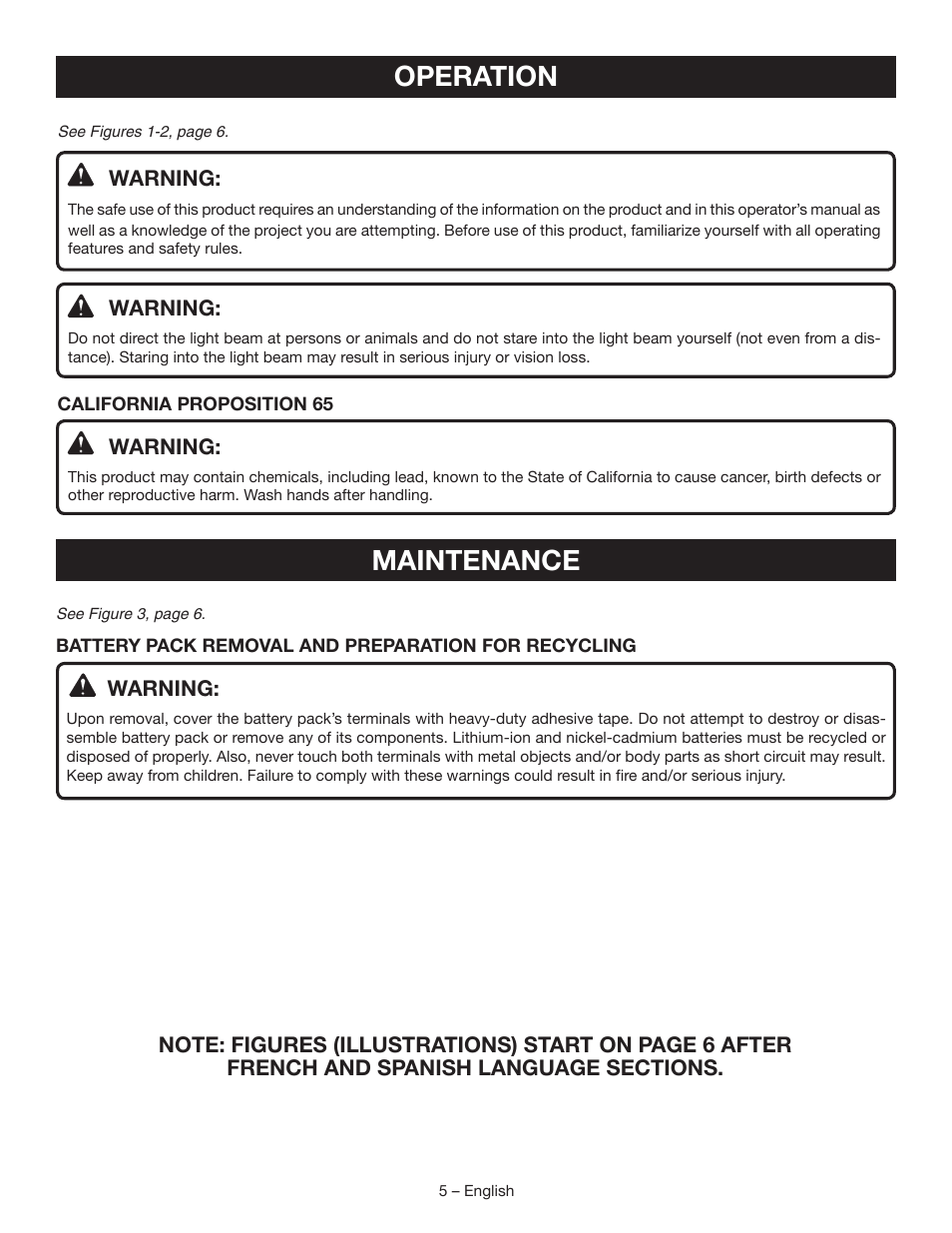 Operation, Maintenance | Ryobi P701 User Manual | Page 5 / 16