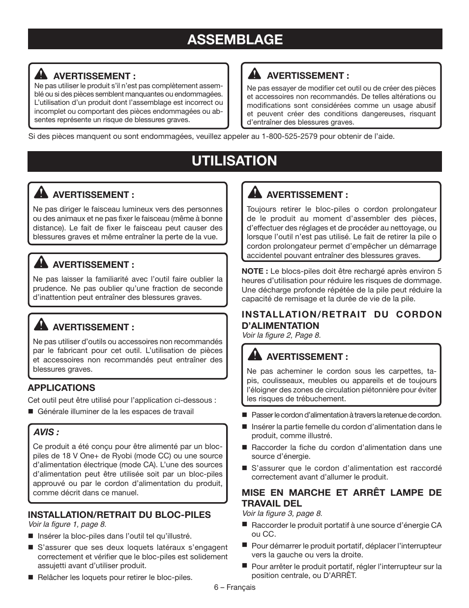 Utilisation, Assemblage | Ryobi P720 User Manual | Page 12 / 24