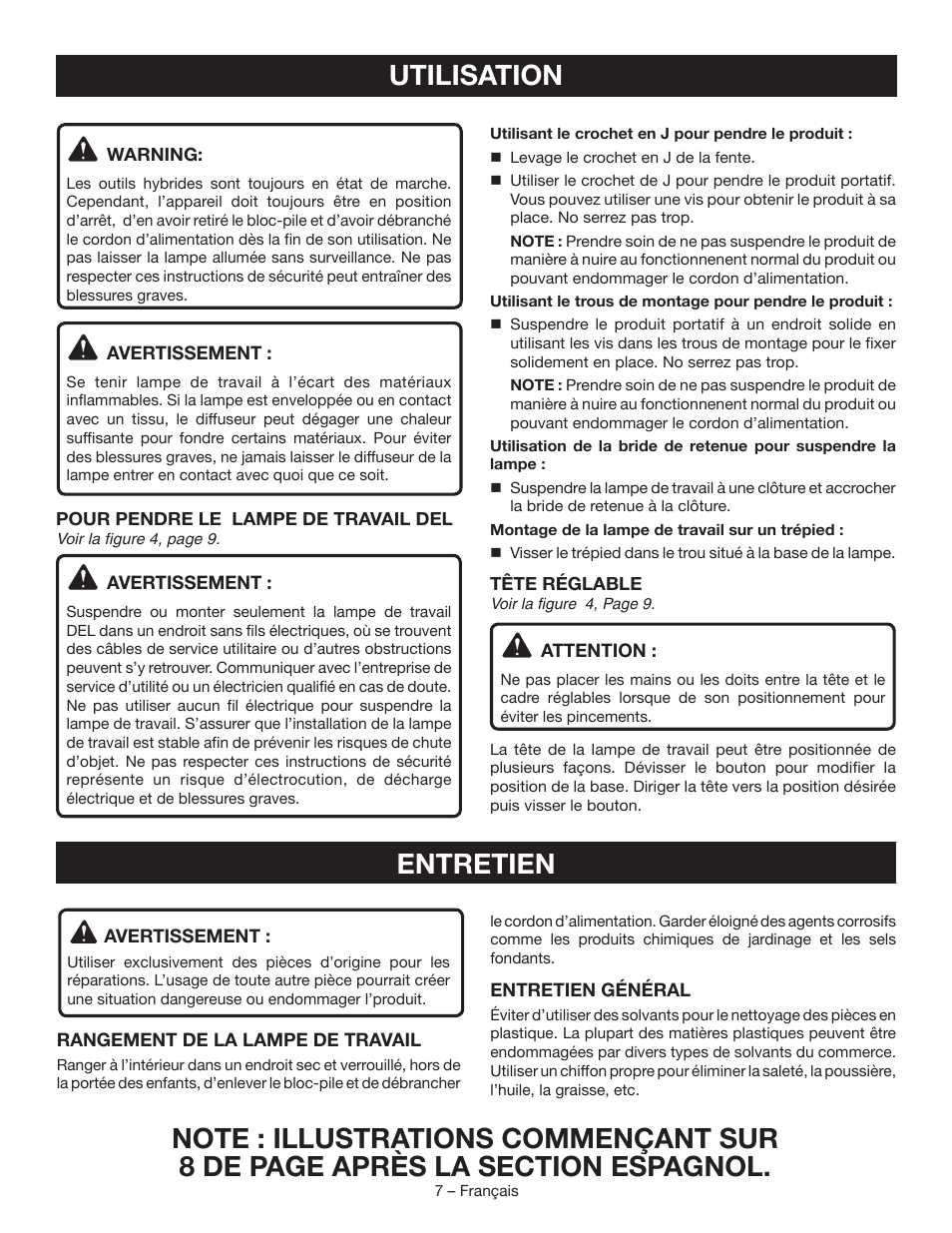 Utilisation, Entretien | Ryobi P720 User Manual | Page 13 / 24