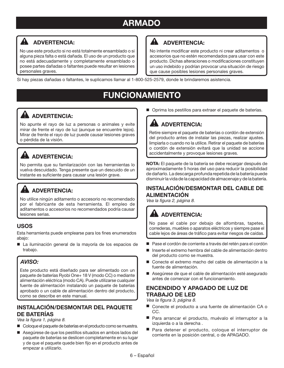 Funcionamiento, Armado | Ryobi P720 User Manual | Page 18 / 24