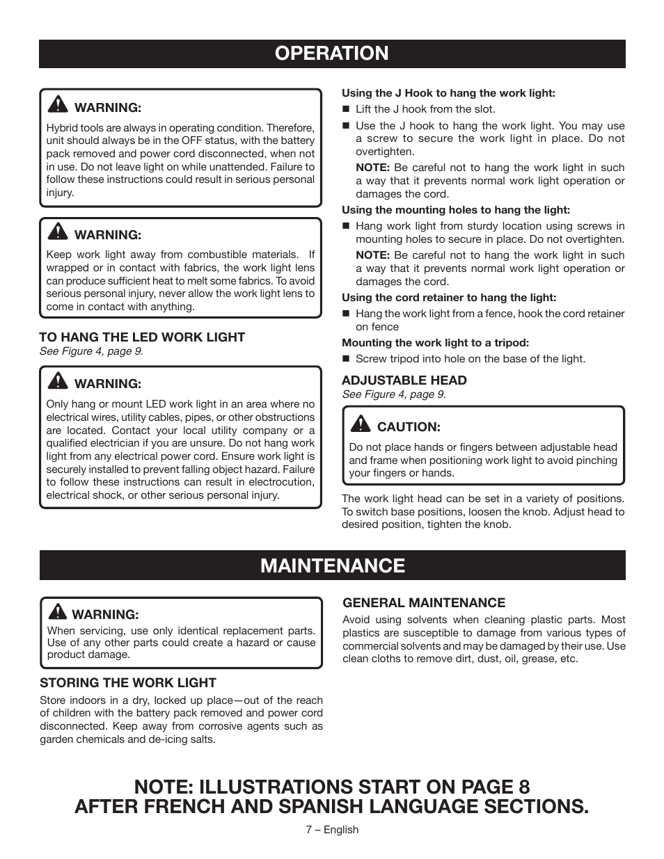 Operation, Maintenance | Ryobi P720 User Manual | Page 7 / 24