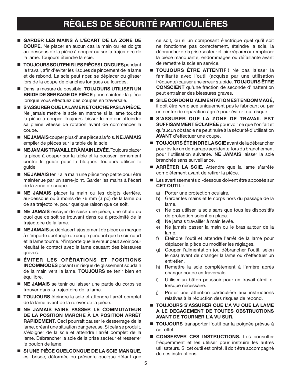 Règles de sécurité particulières | Ryobi RLS1351 User Manual | Page 20 / 56