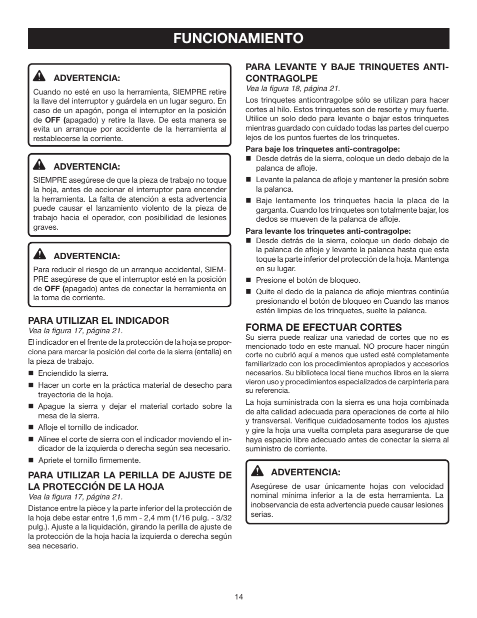 Funcionamiento, Forma de efectuar cortes | Ryobi RLS1351 User Manual | Page 44 / 56