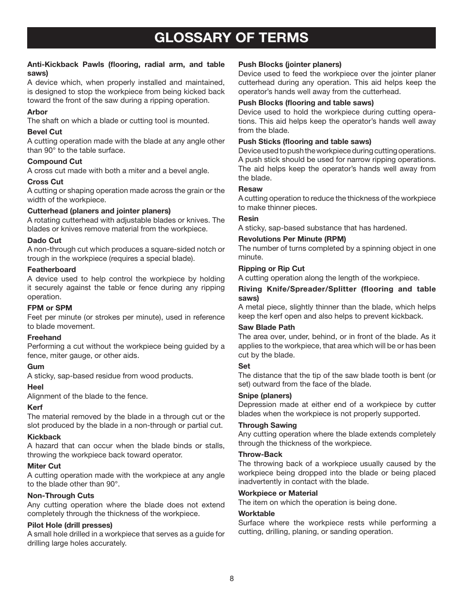 Glossary of terms | Ryobi RLS1351 User Manual | Page 8 / 56