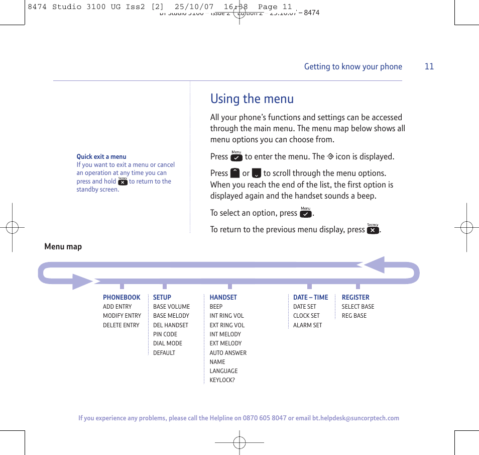 Using the menu | BT Studio 3100 User Manual | Page 11 / 44