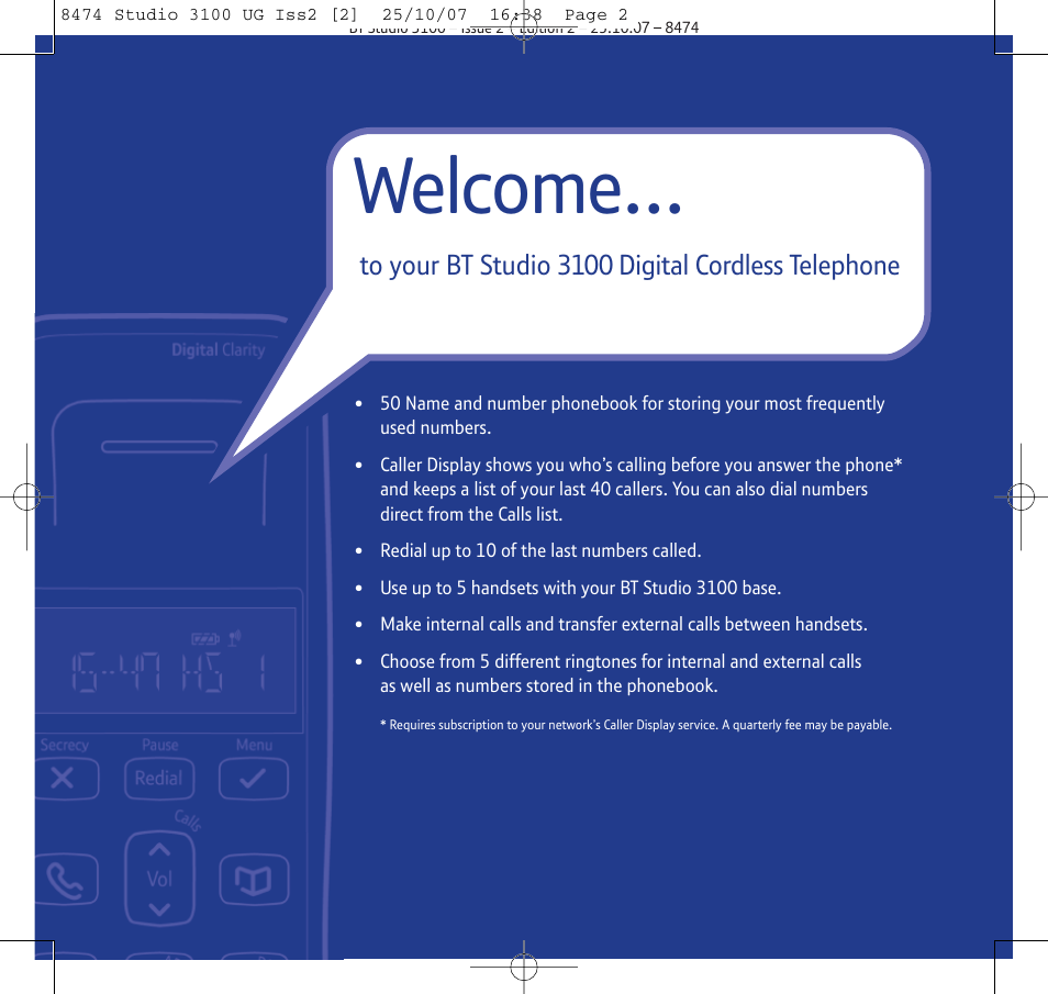 Welcome | BT Studio 3100 User Manual | Page 2 / 44