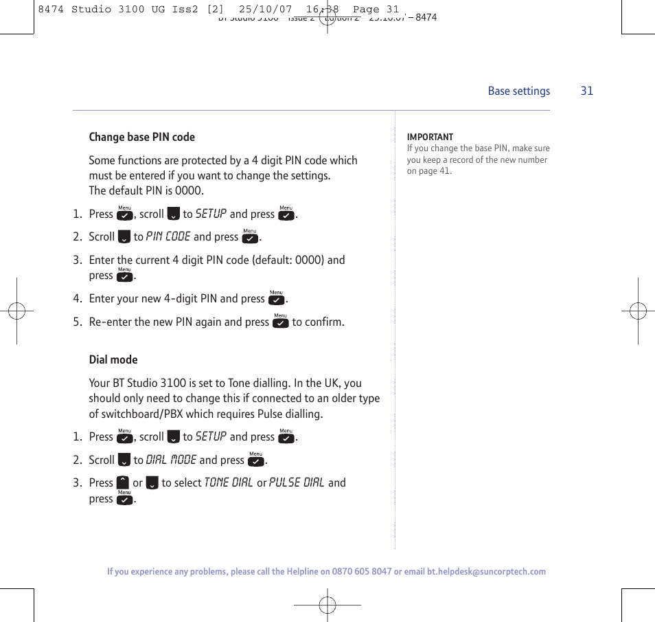 BT Studio 3100 User Manual | Page 31 / 44