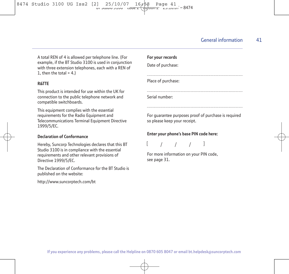 BT Studio 3100 User Manual | Page 41 / 44