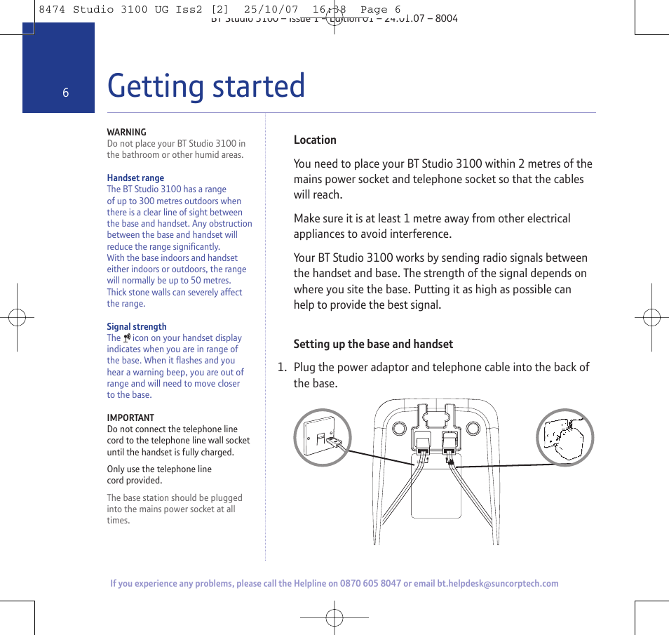 Getting started | BT Studio 3100 User Manual | Page 6 / 44