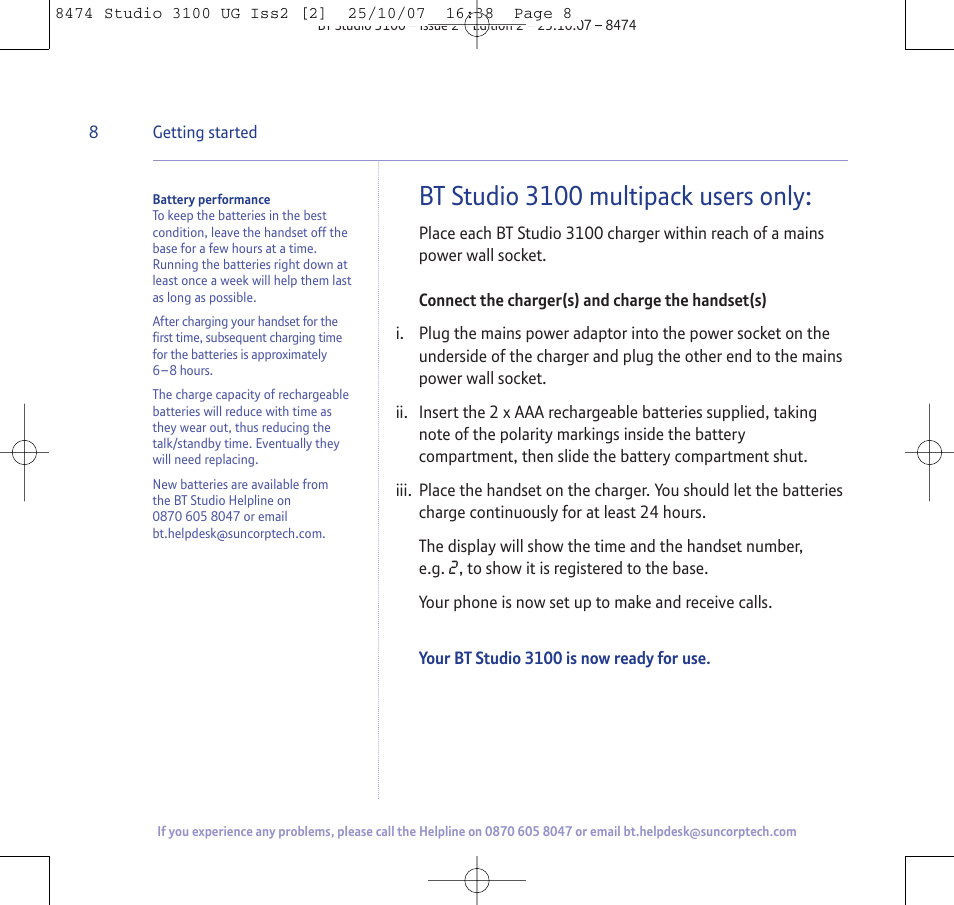 Bt studio 3100 multipack users only | BT Studio 3100 User Manual | Page 8 / 44
