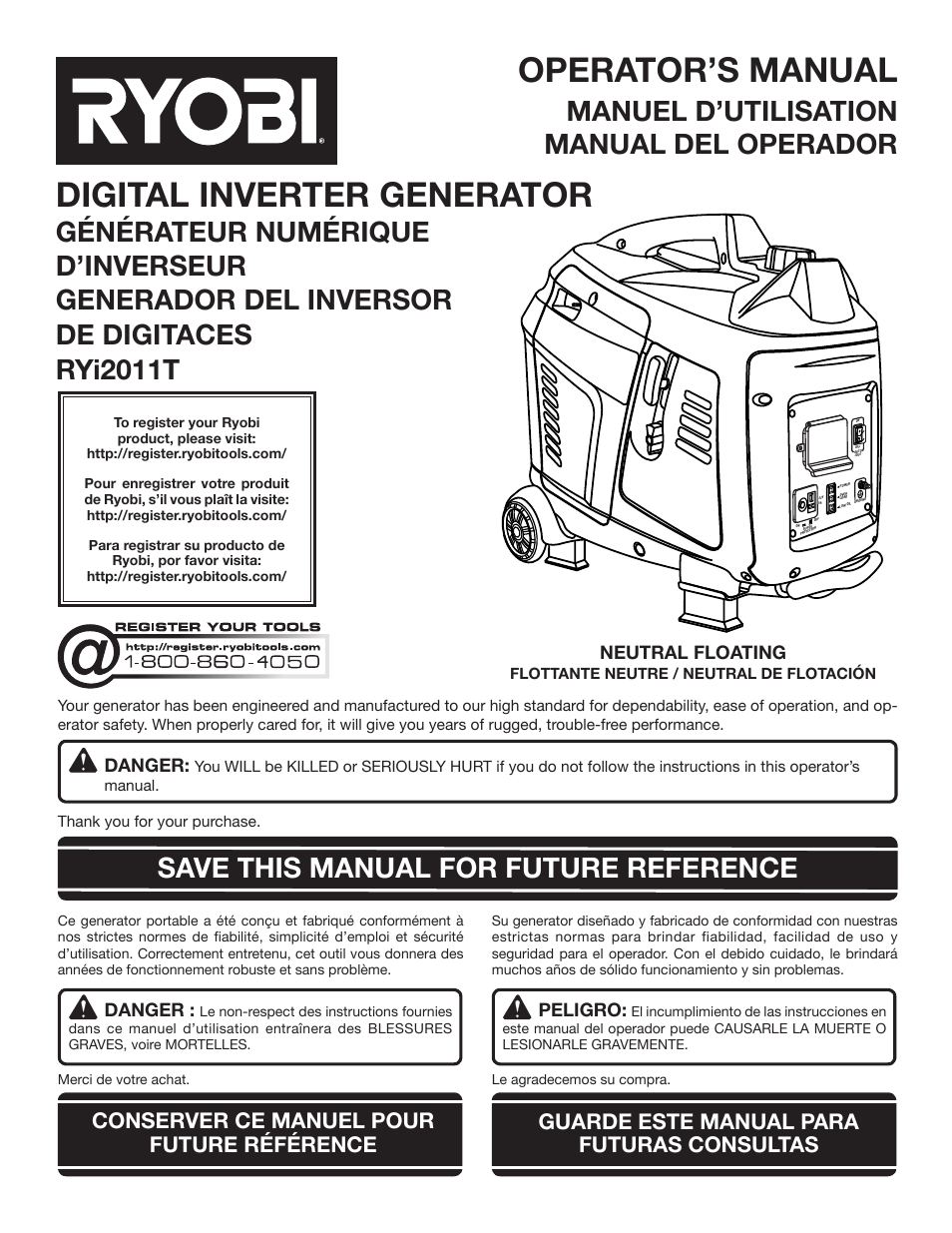 Ryobi RYI2011T User Manual | 72 pages