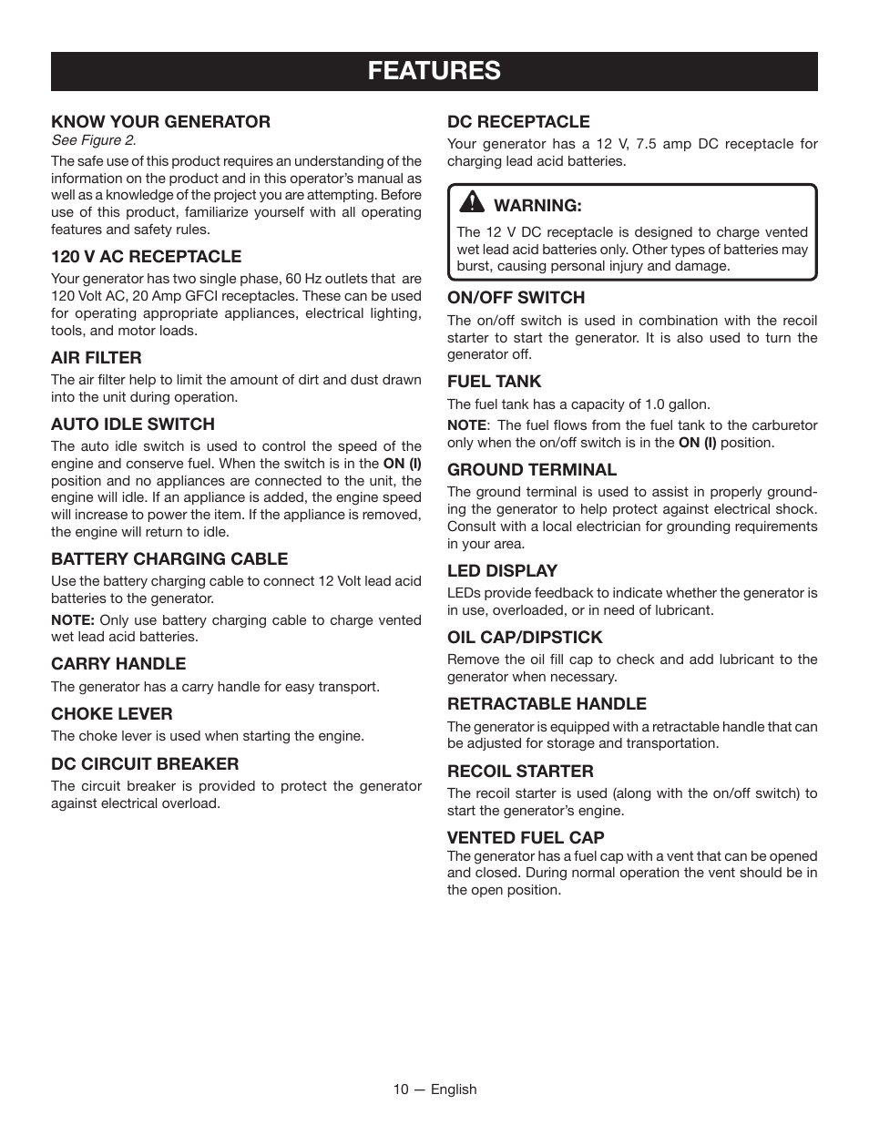 Features | Ryobi RYI2011T User Manual | Page 14 / 72