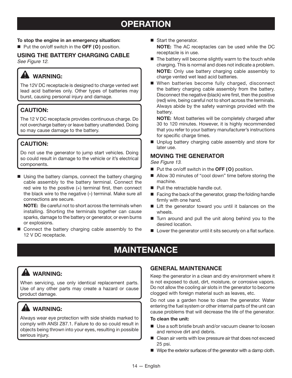 Operation, Maintenance | Ryobi RYI2011T User Manual | Page 18 / 72