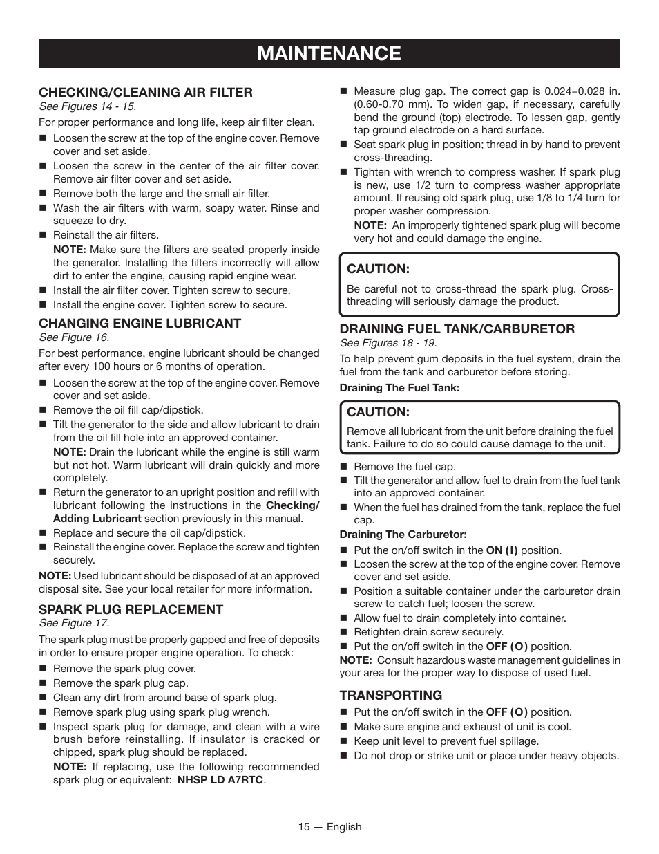 Maintenance | Ryobi RYI2011T User Manual | Page 19 / 72