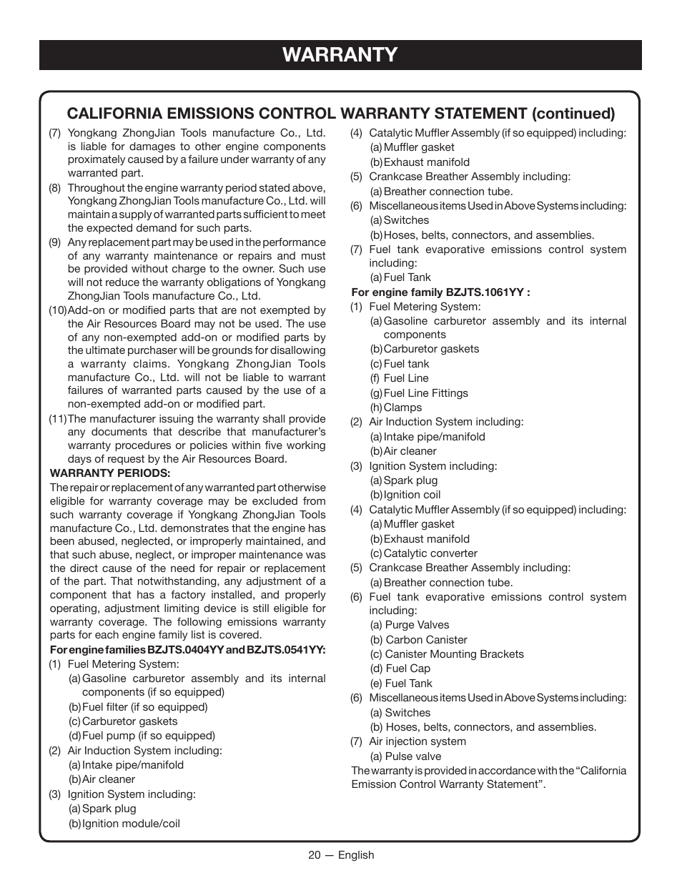 Warranty | Ryobi RYI2011T User Manual | Page 24 / 72