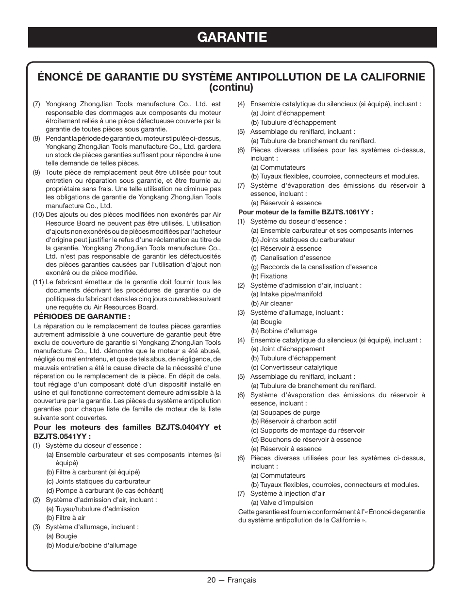 Garantie | Ryobi RYI2011T User Manual | Page 46 / 72