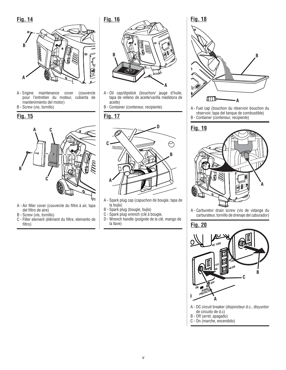 Fig. 18 fig. 19, Fig. 20, Fig. 17 | Fig. 16, Fig. 15, Fig. 14, Cb a, Ab c d, Ab c c | Ryobi RYI2011T User Manual | Page 5 / 72