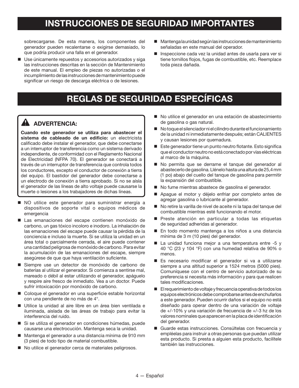 Advertencia | Ryobi RYI2011T User Manual | Page 52 / 72