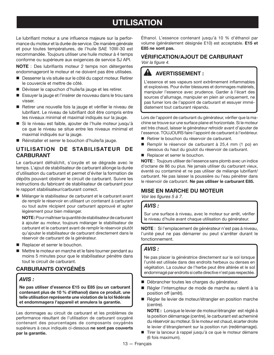 Utilisation | Ryobi RYI2200 User Manual | Page 36 / 64