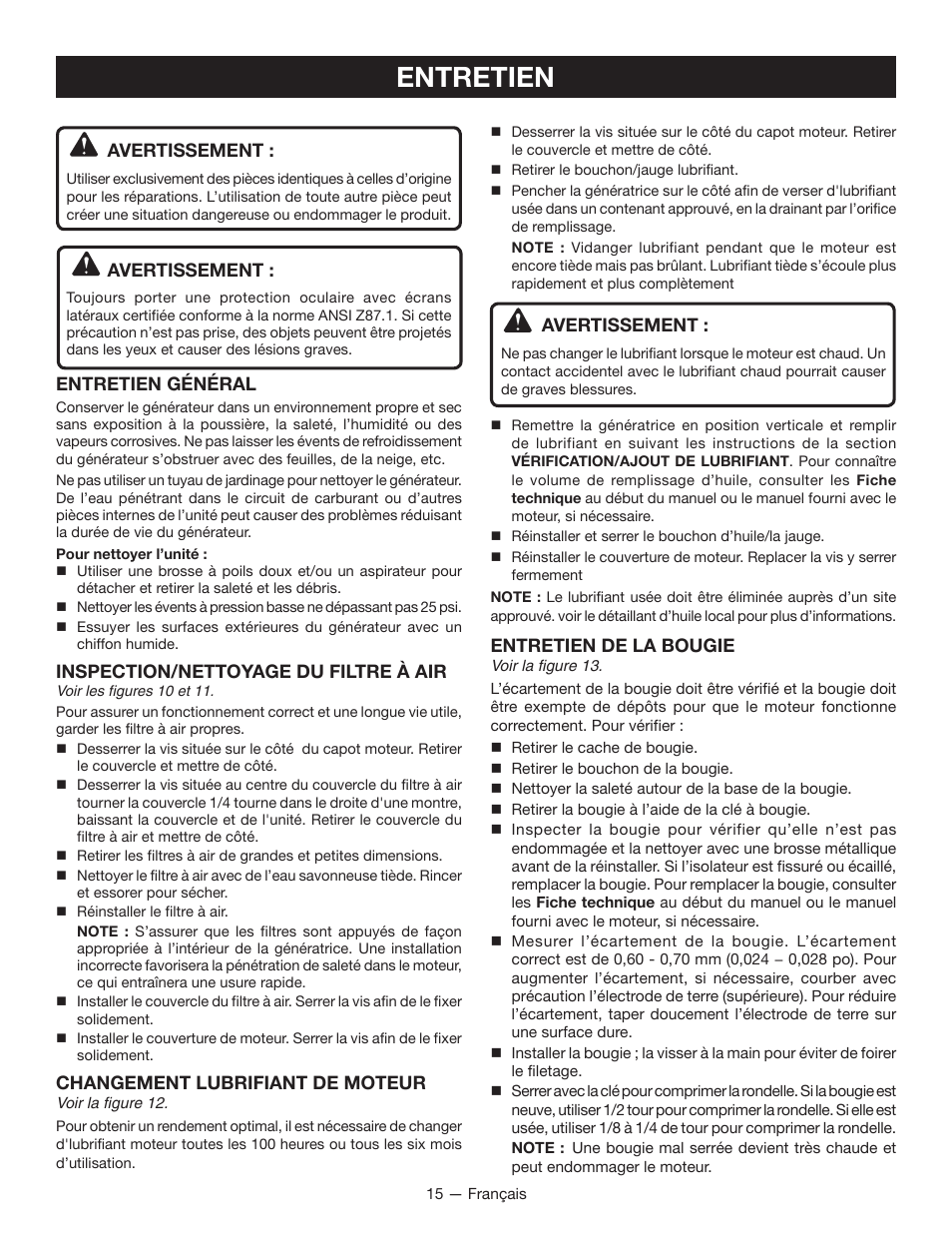 Entretien | Ryobi RYI2200 User Manual | Page 38 / 64