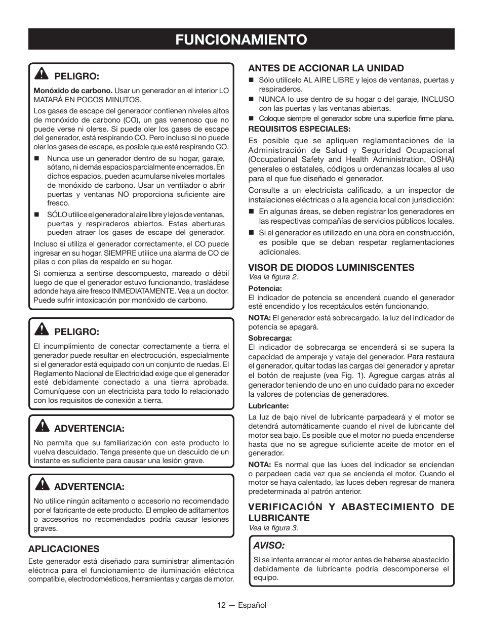 Funcionamiento | Ryobi RYI2200 User Manual | Page 54 / 64