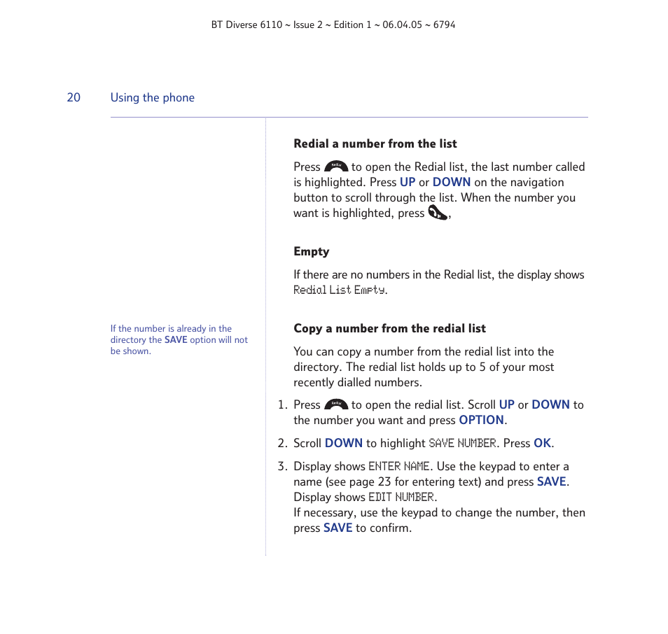 BT Diverse 6110 User Manual | Page 20 / 74
