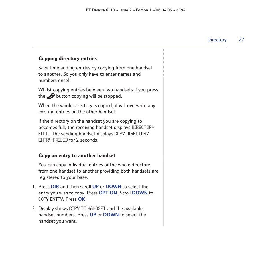 BT Diverse 6110 User Manual | Page 27 / 74