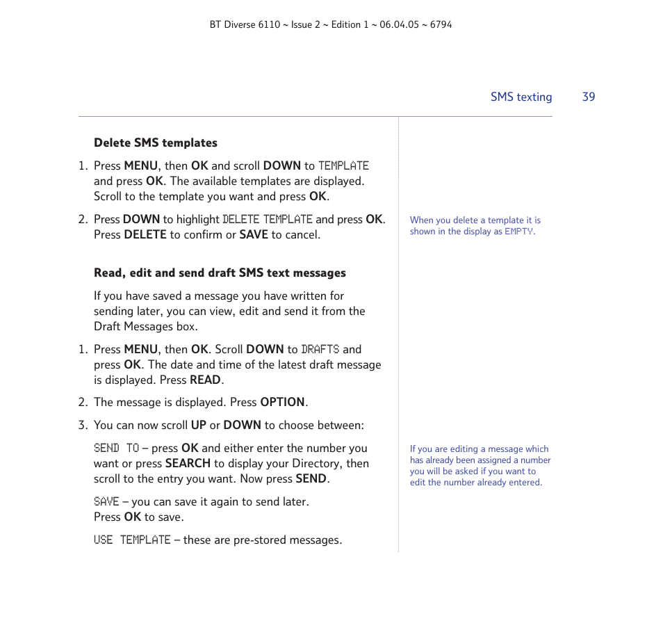 BT Diverse 6110 User Manual | Page 39 / 74