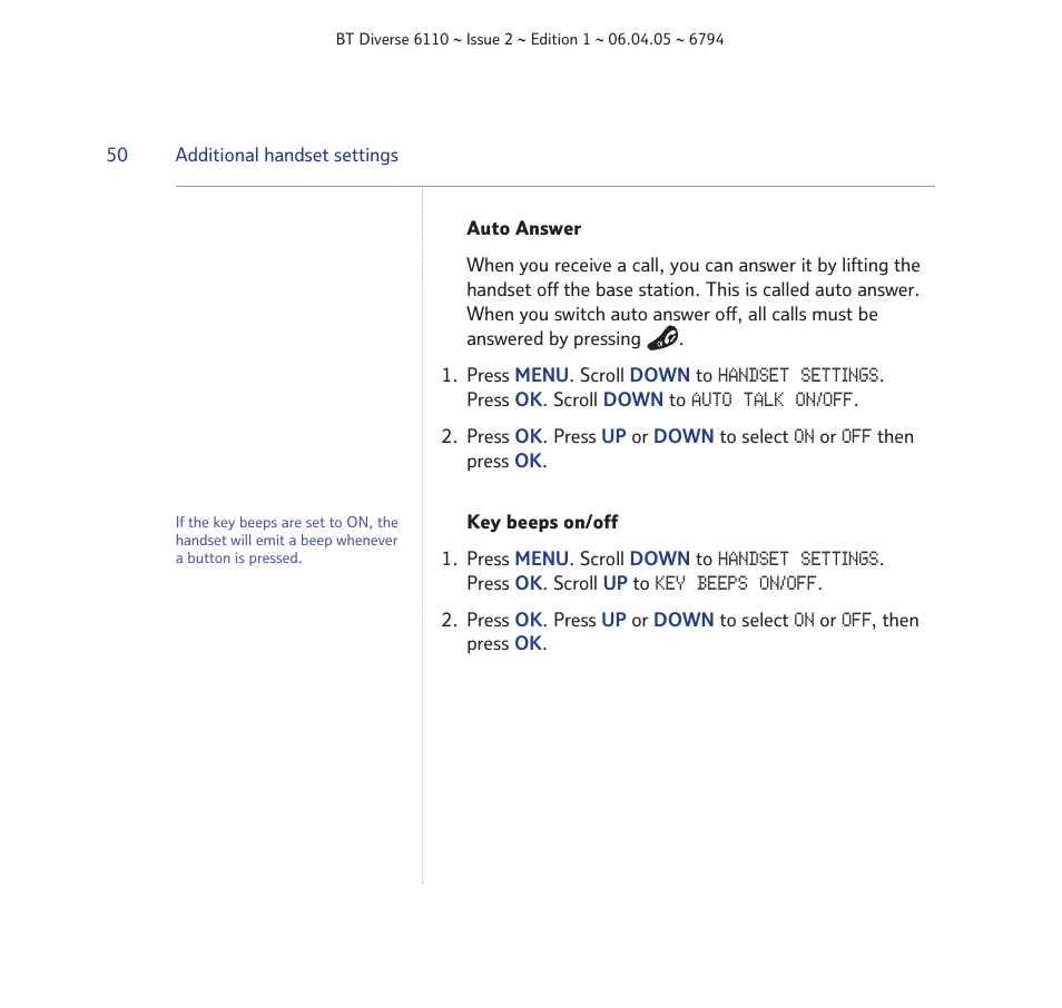 BT Diverse 6110 User Manual | Page 50 / 74