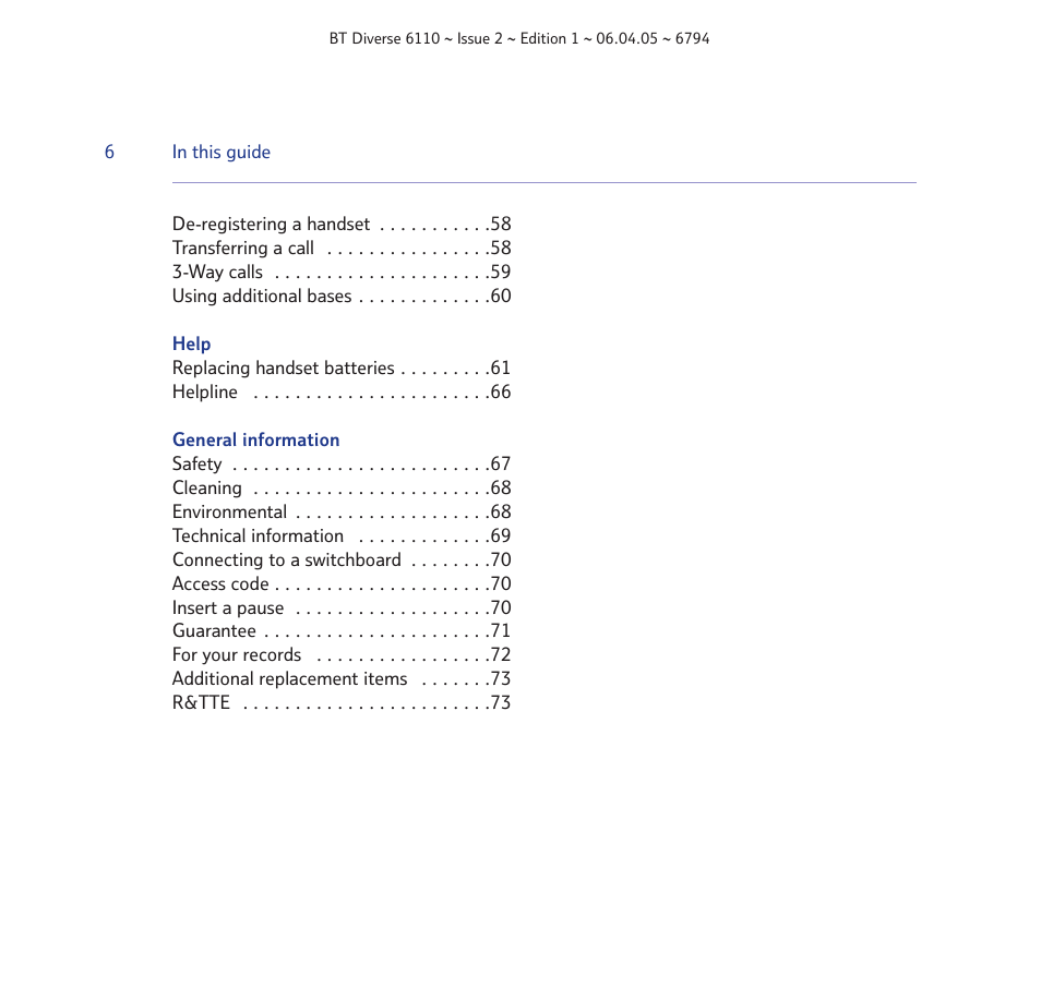 BT Diverse 6110 User Manual | Page 6 / 74