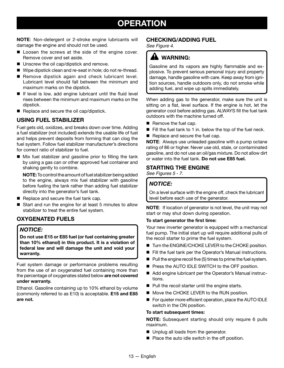 Operation | Ryobi RYI2200G User Manual | Page 17 / 64