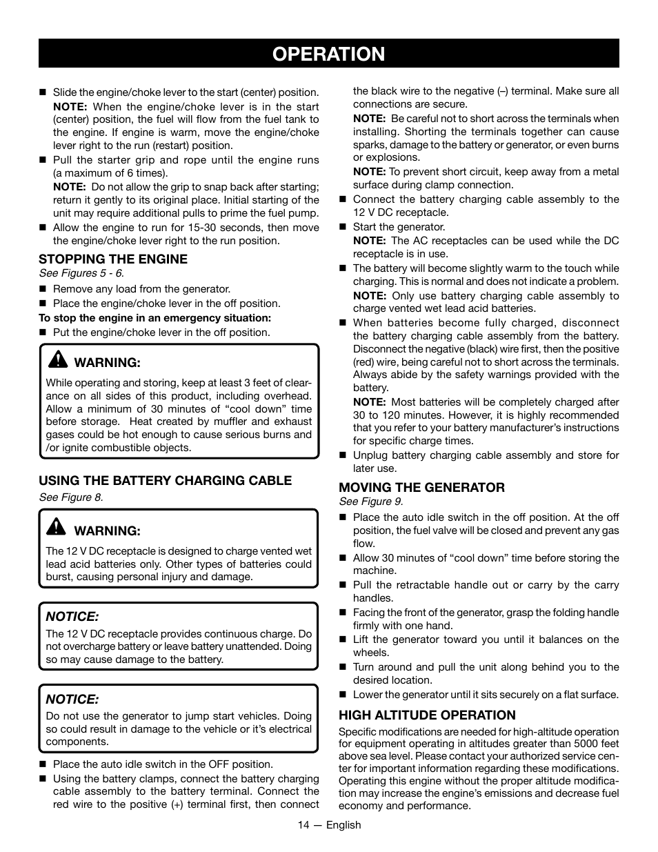 Operation | Ryobi RYI2200G User Manual | Page 18 / 64