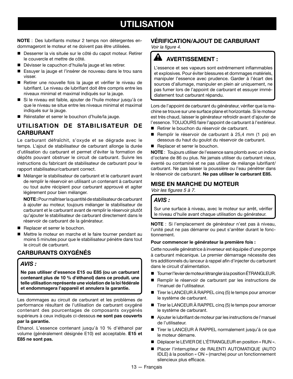 Utilisation | Ryobi RYI2200G User Manual | Page 36 / 64